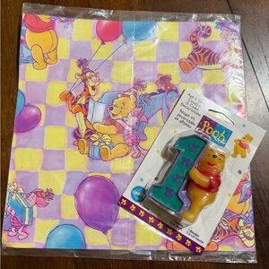 Winnie the Pooh Bear Birthday Candle and gift wrap Set - Purple and Yellow